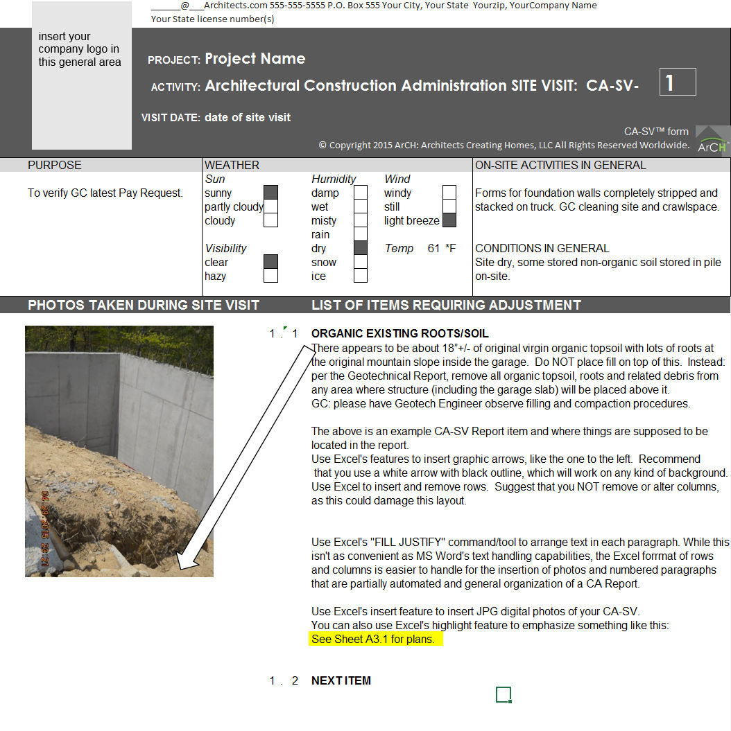 CA SV Site Visit Report Form Architects Creating Homes